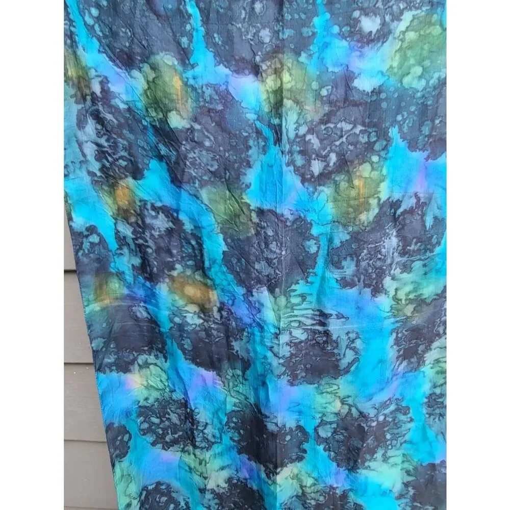 Blue Silk Batik Long Scarf